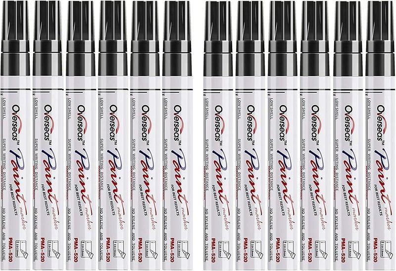Lesun Black Paint Pens, 12 Pack Waterproof Oil-Based Paint Markers Set - Quick Dry, Fade Resistant Permanent Markers for Metal, Rock, Stone, Wood, Fabric, Plastic, Canvas, Glass. Medium Tip - Image 1